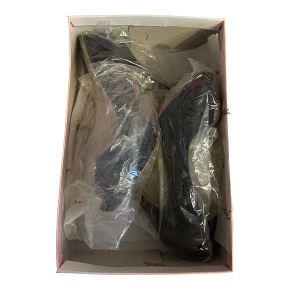 Black satin peep toe heels with rhinestone ornaments size 5.5M - Picture 12 of 13